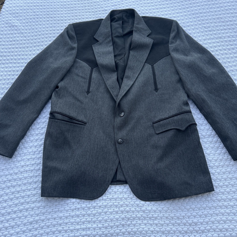 Vintage Circle S Western Sport Coat 44R Gray Yoke Blazer Made‎ USA Rodeo Cowboy